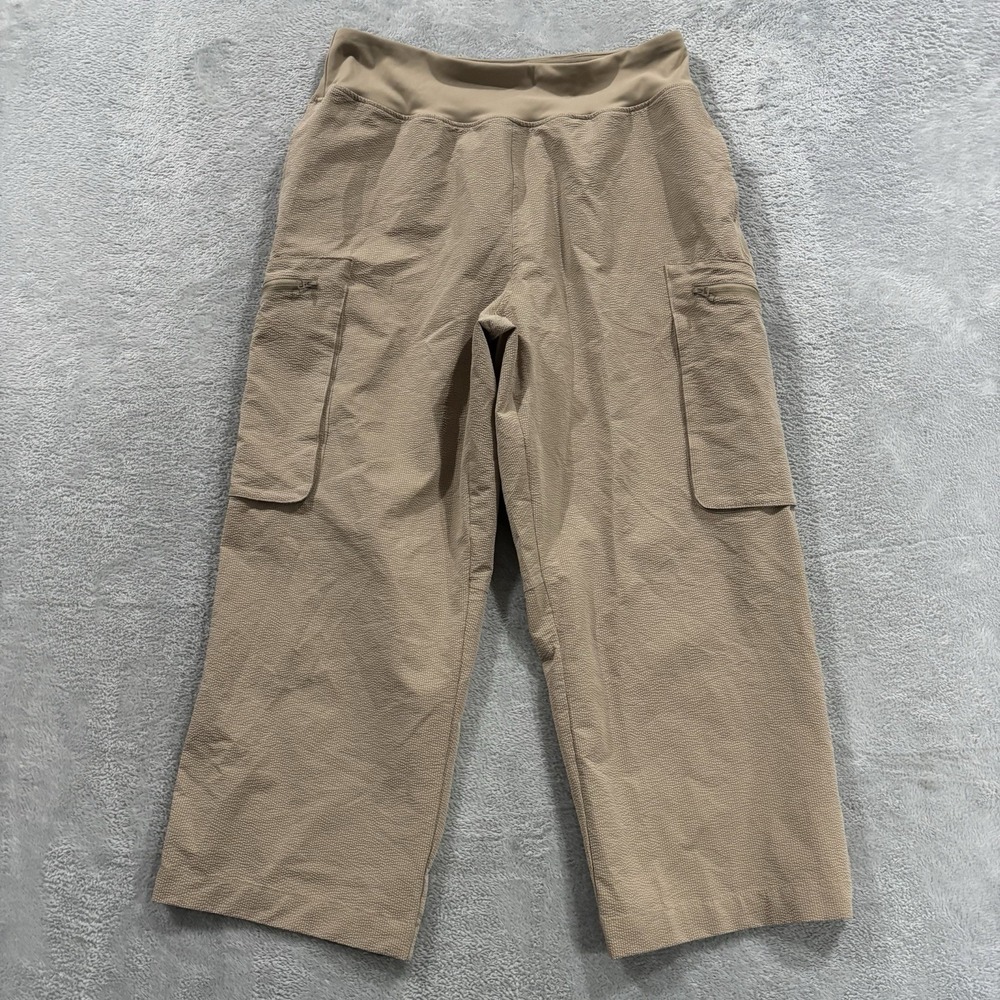 SAGE Collective Women's Large Textured Cargo Pants Beige Lounge Relaxed Boho